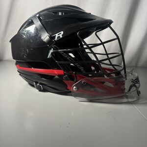 Cascade R Mens Lacrosse LAX Helmet Black Scarlet Red Throat Guard